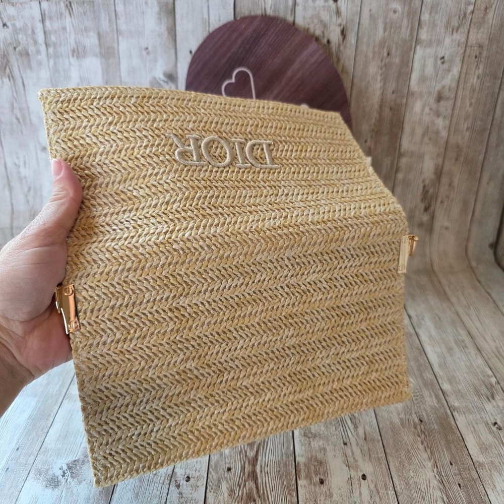 Dior Beige Woven Clutch with Pearl Strap NWOT - Picture 6 of 11